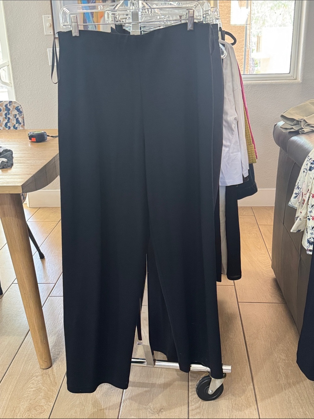 Eileen Fisher Black Wool Blend Wide Leg Pants L Italian Fabric Made USA
